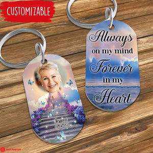 Always On My Mind, Butterfly Personalized Photo Stainless Steel Keychain Memorial