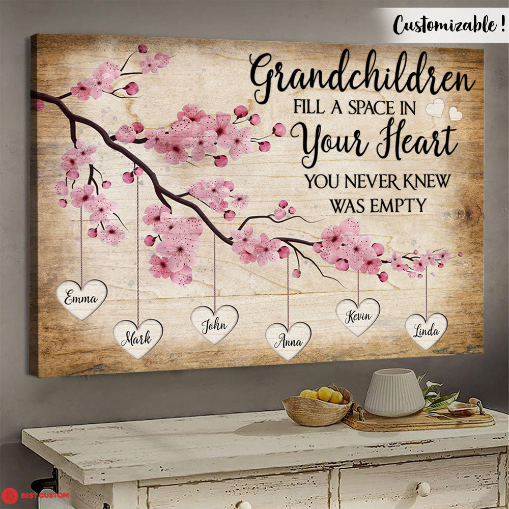 Grandchildren Fill A Place In Your Heart - Personalized Canvas - Gift For Grandma