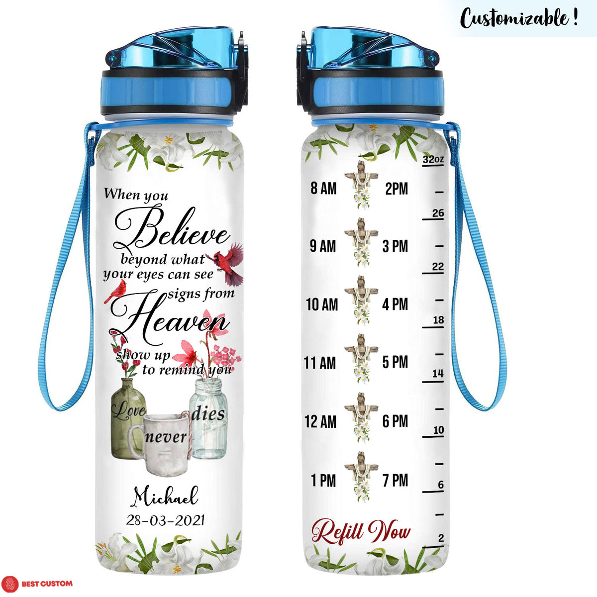 Your Eyes Can See Signs From Heaven - Personalized Water Tracker Bottle - Memorial