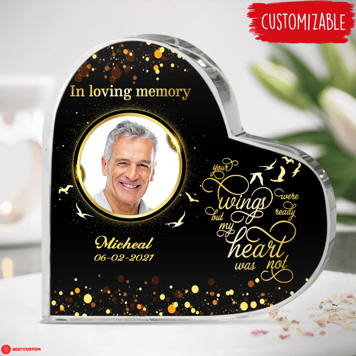 My Heart Was Not Ready Personalized Photo Heart Shaped Acrylic Plaque Memorial