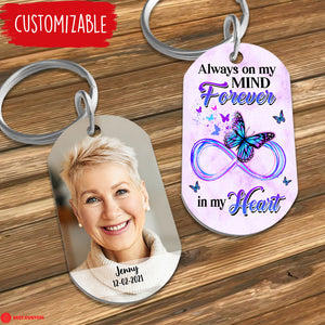 Always On My Mind Forever In My Heart - Personalized Photo Stainless Steel Keychain - Memorial