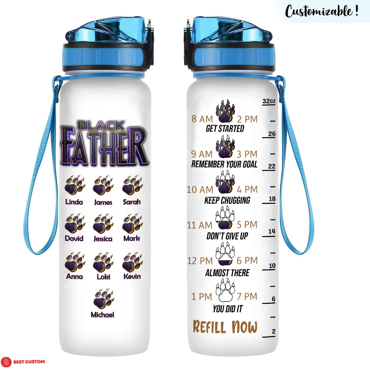 Panther Black Father, Father's Day Gift - Personalized Water Tracker Bottle - Gift for Father