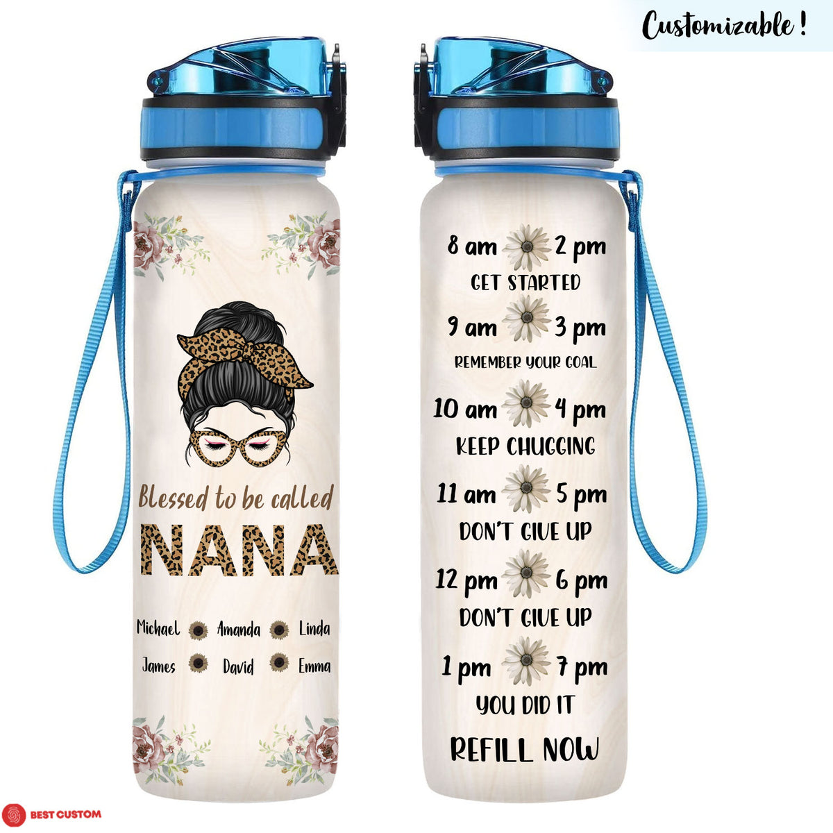 Blessed To Be Called Nana- Personalized Water Tracker Bottle - Gift For Grandma