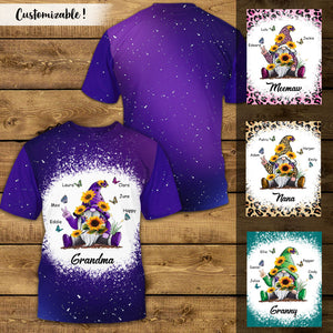 Sunflower Gnome Butterflies Grandma With Grandkids - Personalized 3D All Over Print Shirt - Gift For Grandma