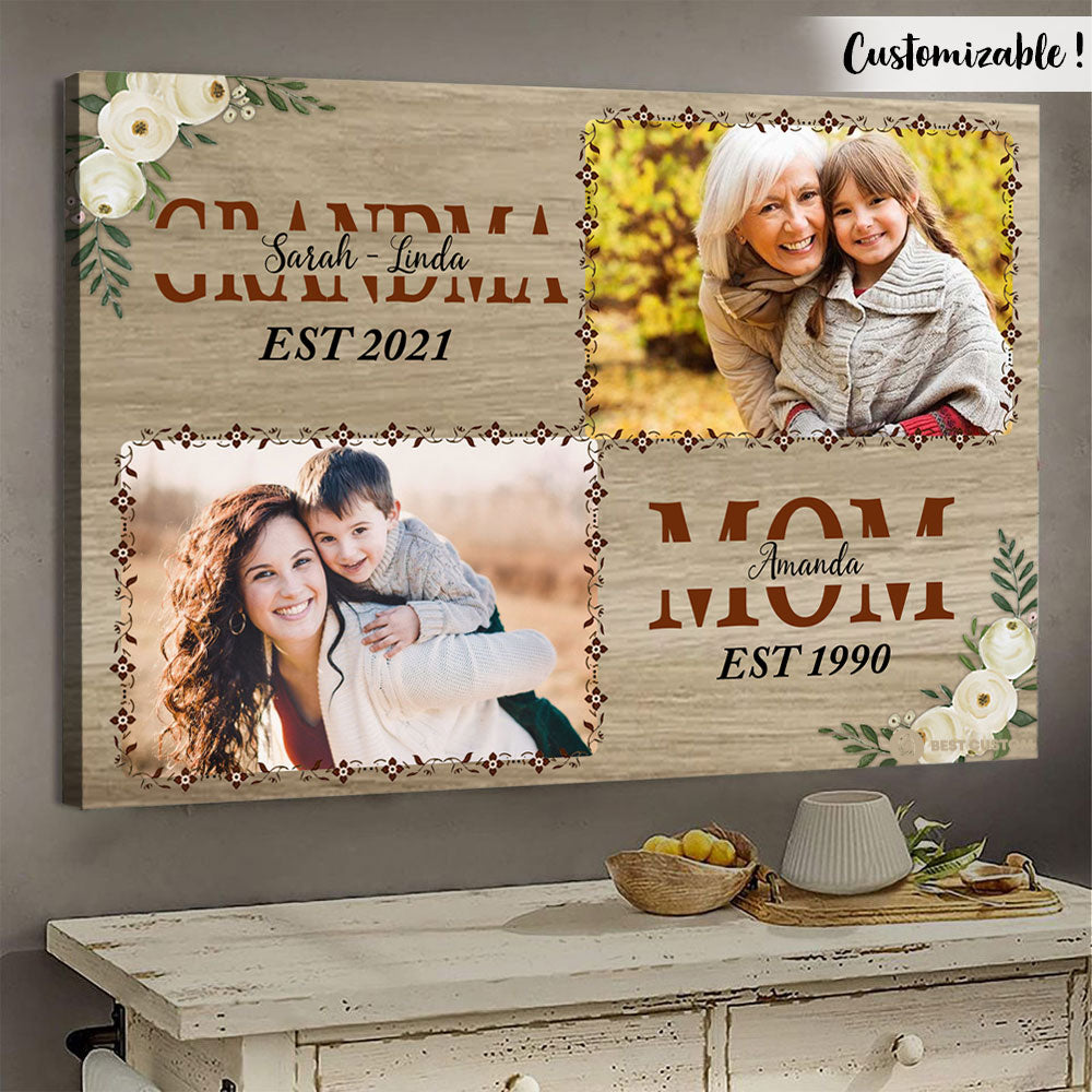 Grandma And Mom - Personalized Photo Canvas - Gift For Grandma