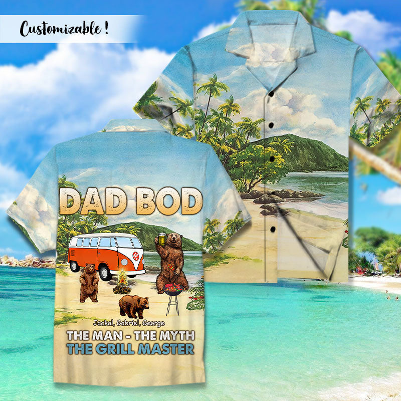 Personalized All Over Print Hawaiian Shirt Gift for Father With Daddy Bear The Grill Master And Baby Bear