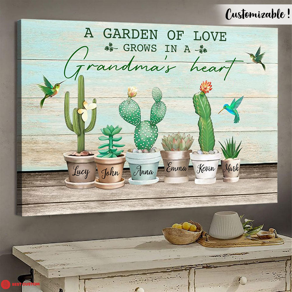 A Garden Of Love, Cactus - Personalized Canvas - Gift For Grandma
