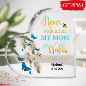 Never Walk Alone Personalized Heart Shaped Acrylic Plaque Memorial