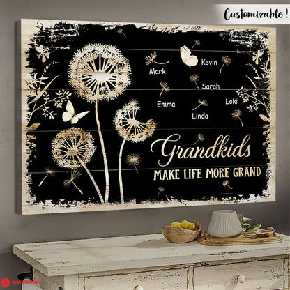 Grandkids Make Life More Grand, Dandelion - Personalized Canvas - Gift For Grandma