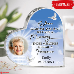 In Loving Memories Personalized Photo Heart Shaped Acrylic Plaque Memorial