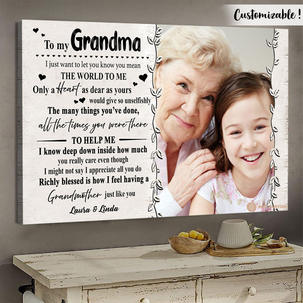 You Mean The World To Me - Personalized Photo Canvas - Gift For Grandma