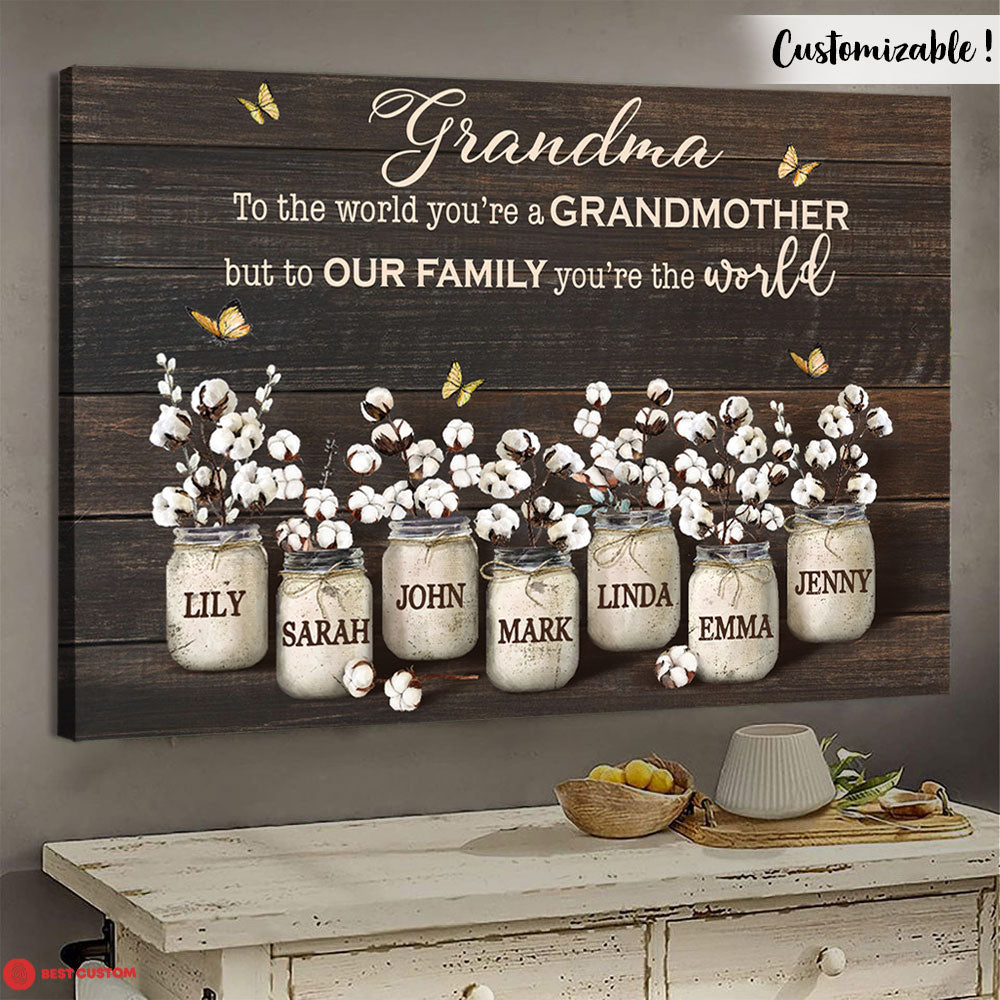 To Our Family You're The World - Personalized Canvas - Gift For Grandma