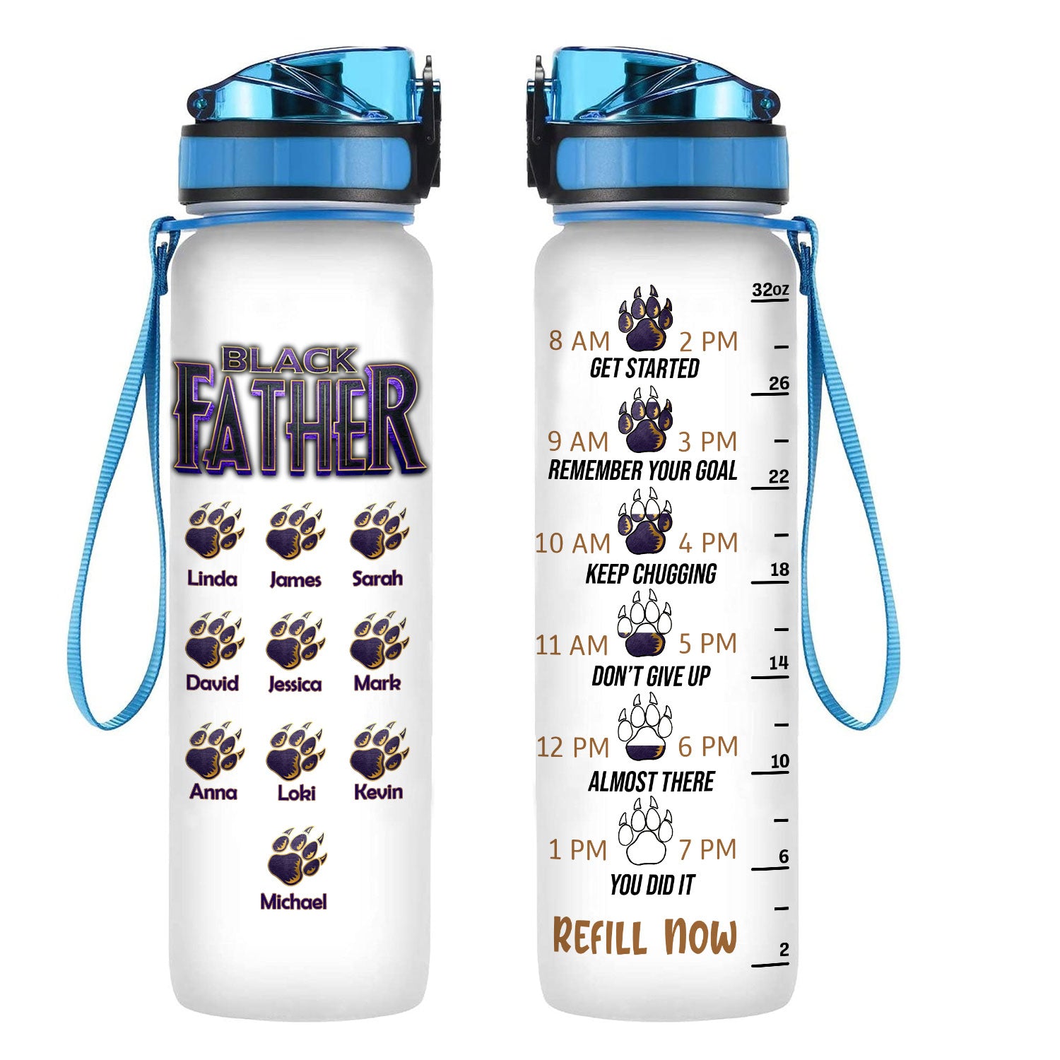 Panther Black Father, Father's Day Gift - Personalized Water Tracker Bottle - Gift for Father