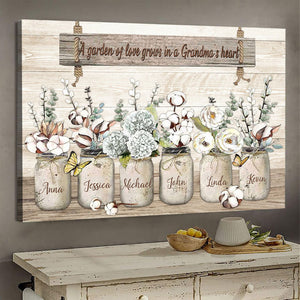 A Garden Of Love Grows In A Grandma's Heart, Flowers - Personalized Canvas - Gift For Grandma