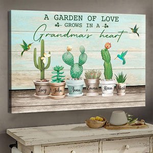 A Garden Of Love, Cactus - Personalized Canvas - Gift For Grandma