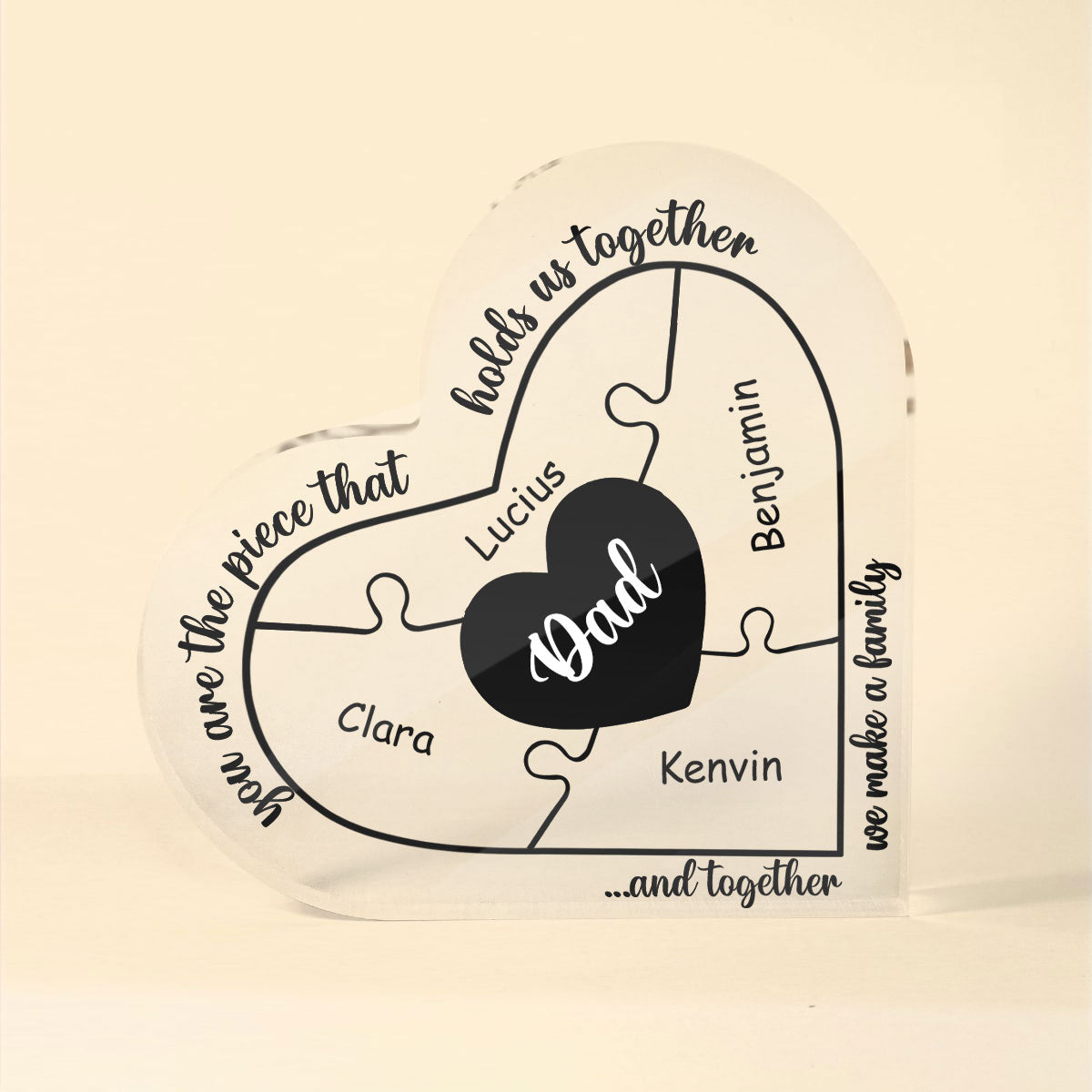 Custom kid name and tittle on Heart Shaped Acrylic Plaque With Memorial Quote For Father