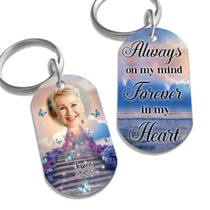 Always On My Mind, Butterfly Personalized Photo Stainless Steel Keychain Memorial