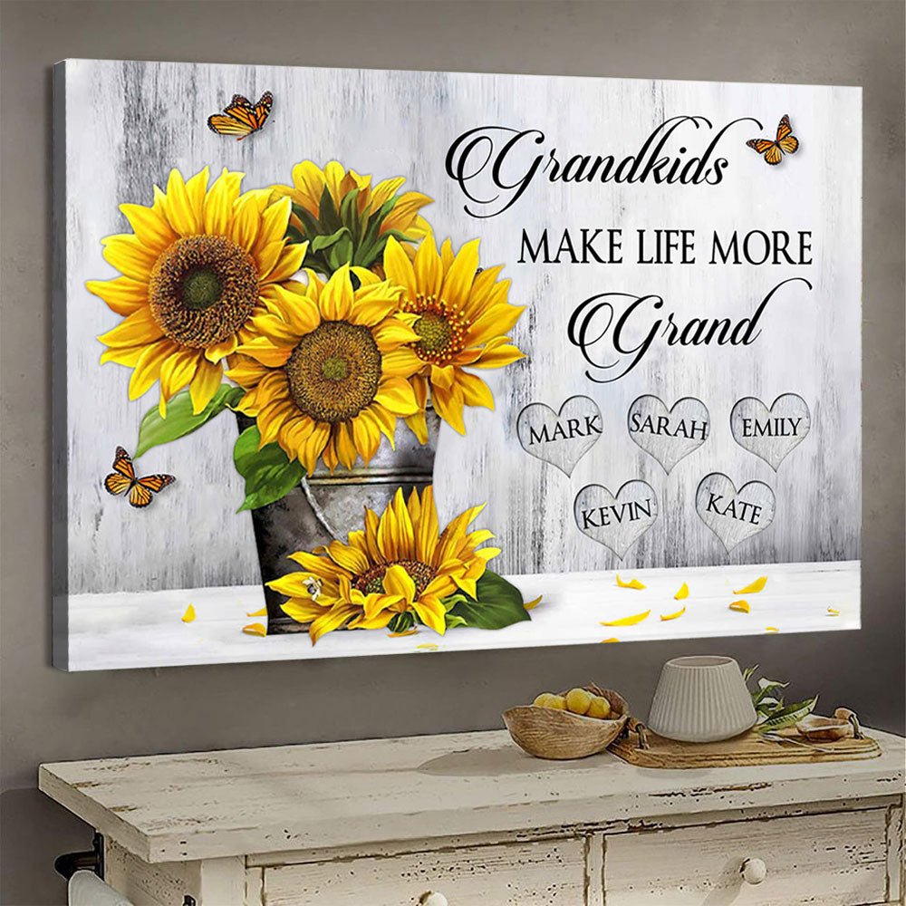 Grandkids Make Life More Grand, Sunflower - Personalized Canvas - Gift For Grandma