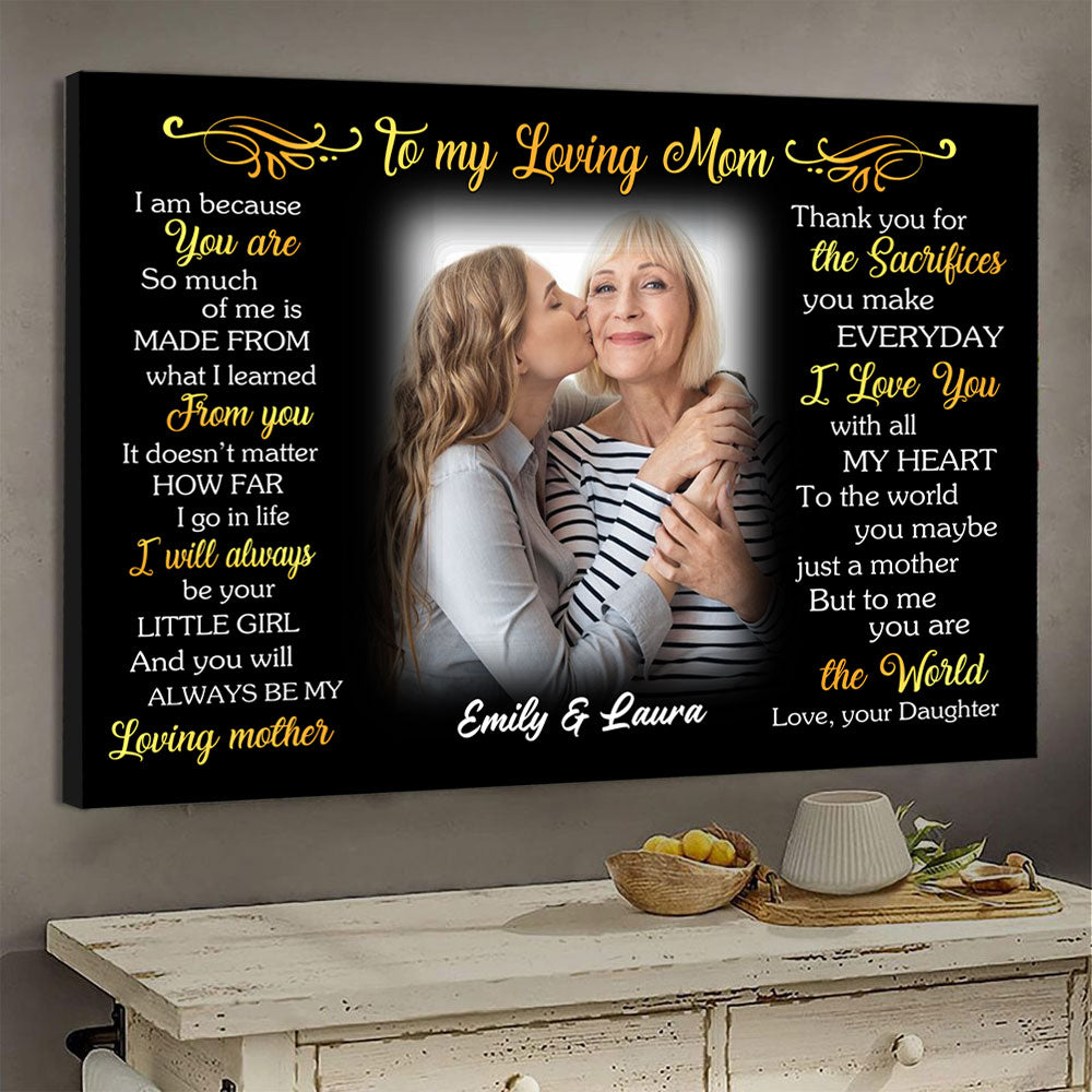 Golden Lines Artwork I Am Because You Are - Personalized Photo Canvas - Gift For Mom