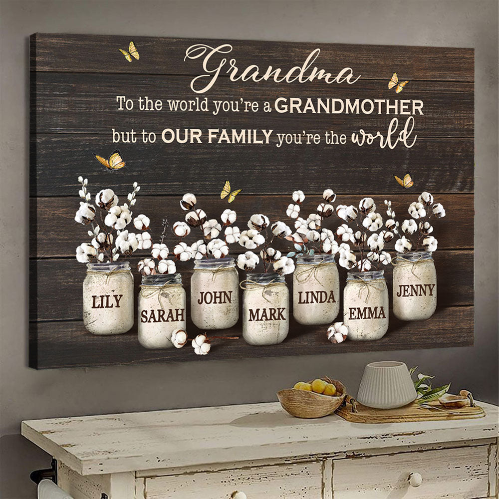 To Our Family You're The World - Personalized Canvas - Gift For Grandma