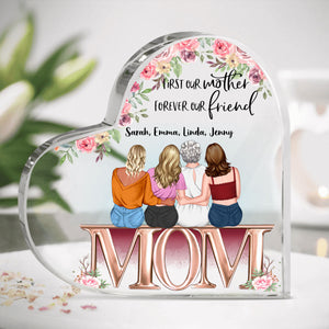 Mother & Daughters Best Friends Forever Personalized Heart Shaped Acrylic Plaque Gift For Mom