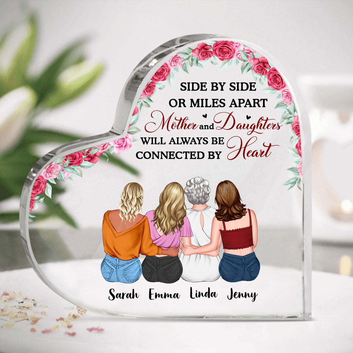 Love Between Mom & Daughters Is Forever Personalized Heart Shaped Acrylic Plaque Gift For Mom