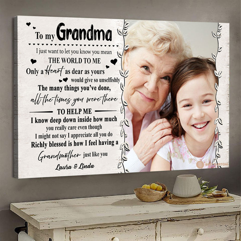 You Mean The World To Me - Personalized Photo Canvas - Gift For Grandma