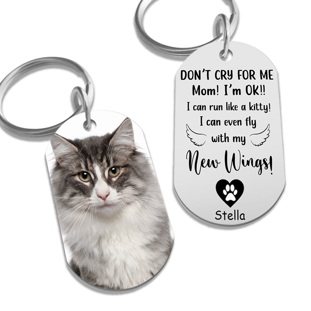 Don't Cry For Me - Personalized Photo Stainless Steel Keychain - Memorial Cat
