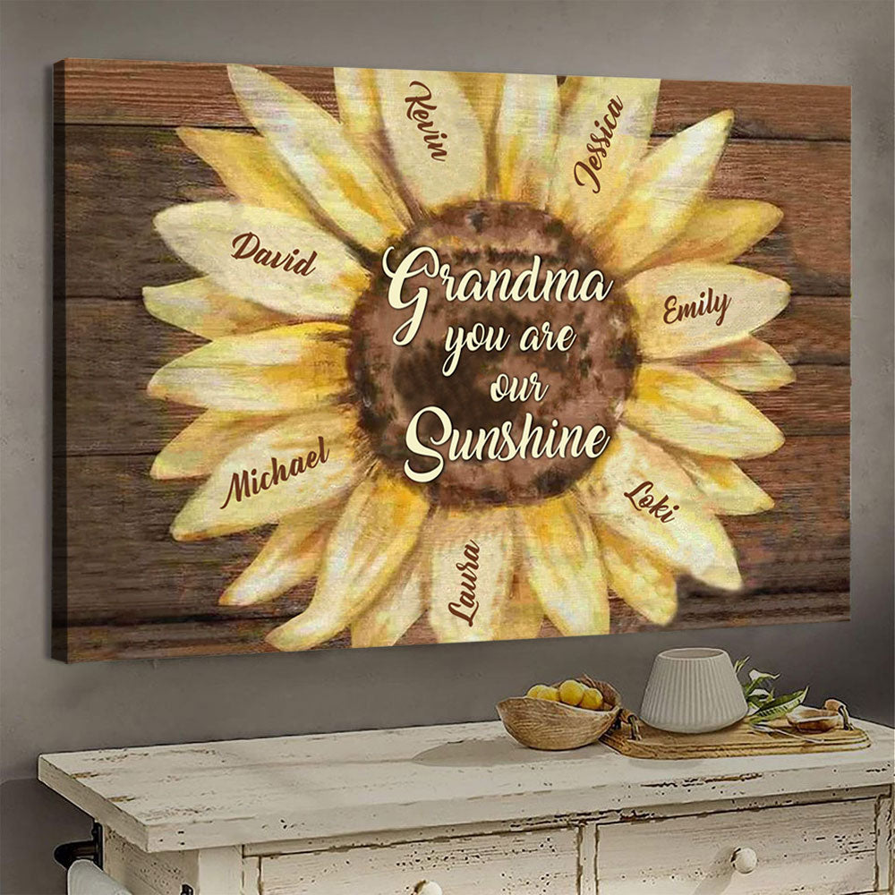 Grandma You Are Our Sunshine, Sunflower - Personalized Canvas - Gift For Grandma