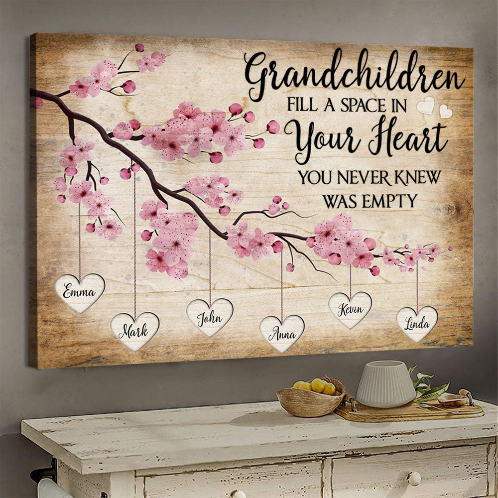 Grandchildren Fill A Place In Your Heart - Personalized Canvas - Gift For Grandma
