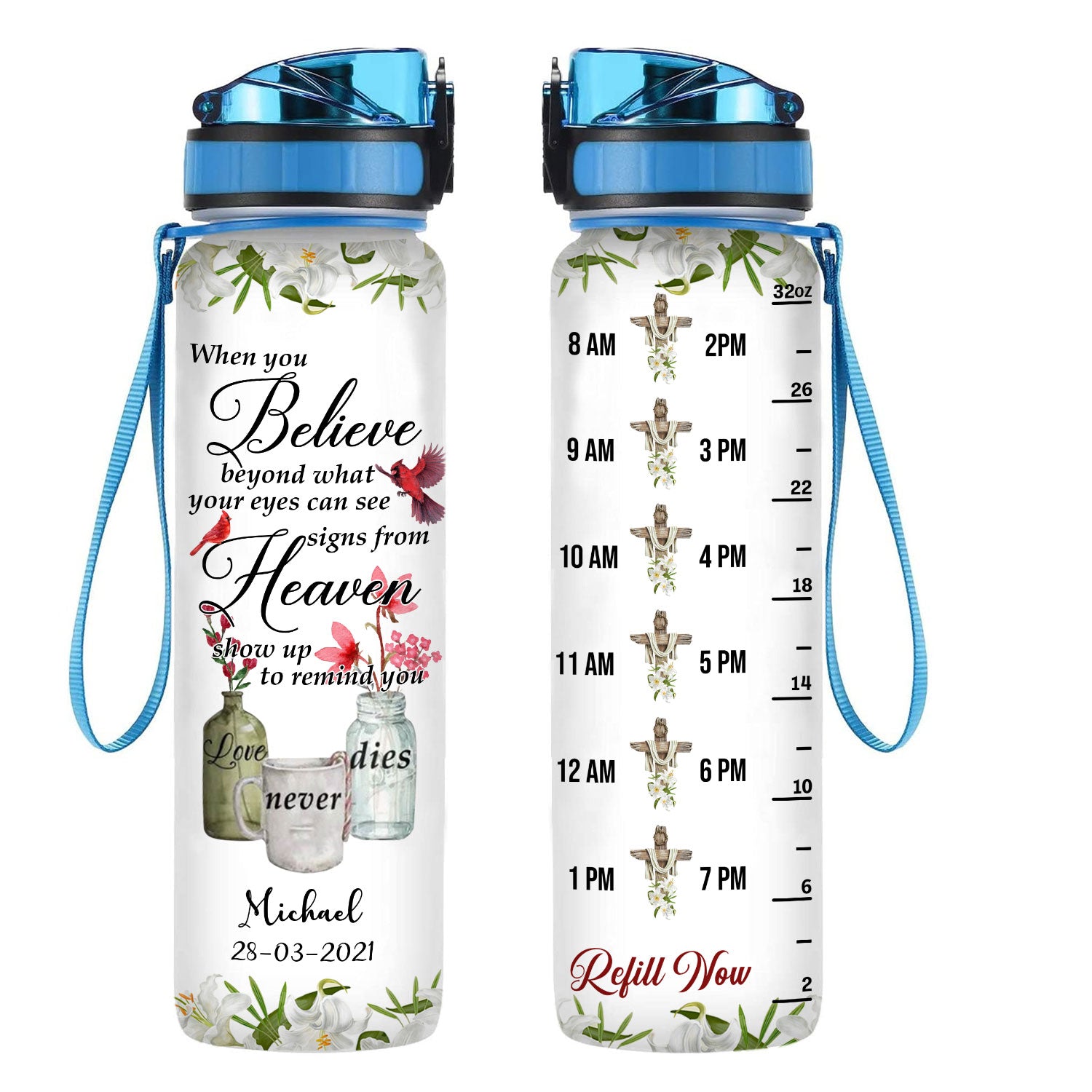 Your Eyes Can See Signs From Heaven - Personalized Water Tracker Bottle - Memorial