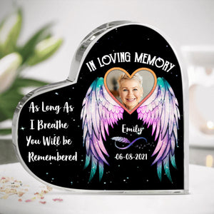 Guardian Angel Wings Personalized Photo Heart Shaped Acrylic Plaque Memorial
