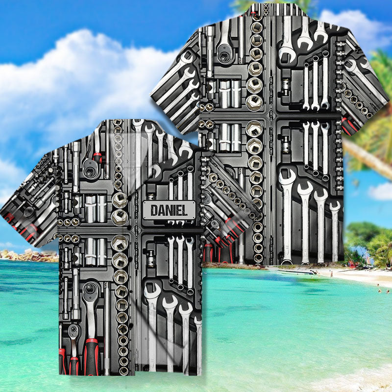 Custom Name All Over Print Hawaiian shirt with Mechanic Tool Box For Dad's Hobbies on Father's Day