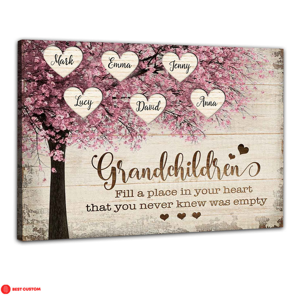 Grandchild Fill A Place In Your Heart, Tree - Personalized Canvas - Gift For Grandma