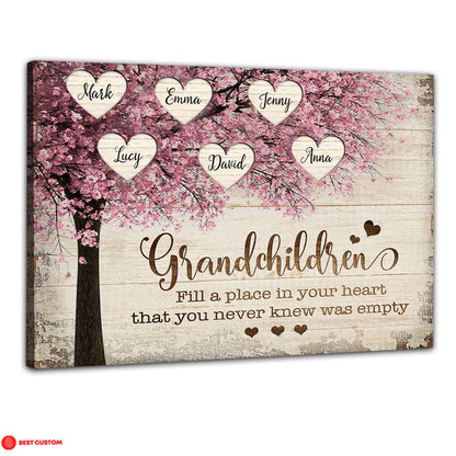 Grandchild Fill A Place In Your Heart, Tree - Personalized Canvas - Gift For Grandma