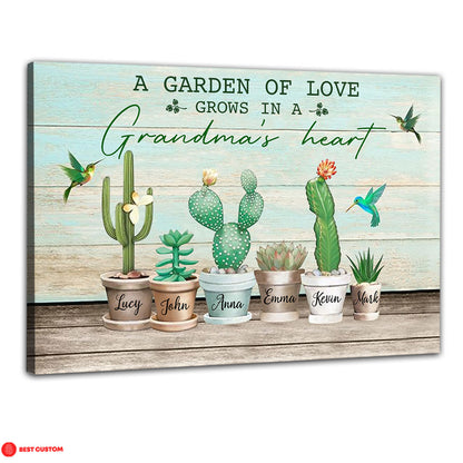 A Garden Of Love, Cactus - Personalized Canvas - Gift For Grandma