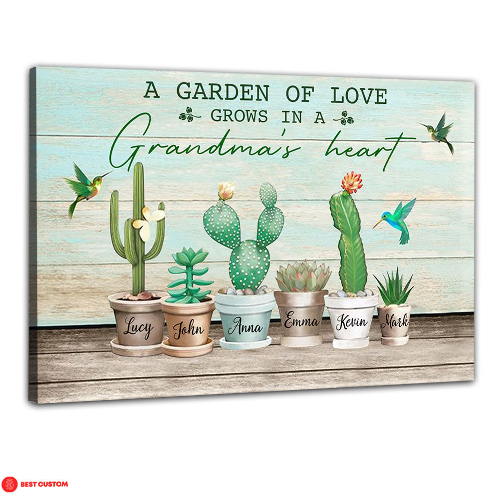 A Garden Of Love, Cactus - Personalized Canvas - Gift For Grandma