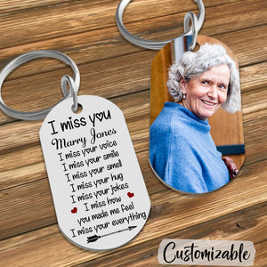 I Miss Your Voice Custom Photo Stainless Steel Keychain Memorial