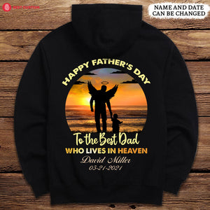 Best Dad In Heaven Personalized Back Design Apparel Memorial