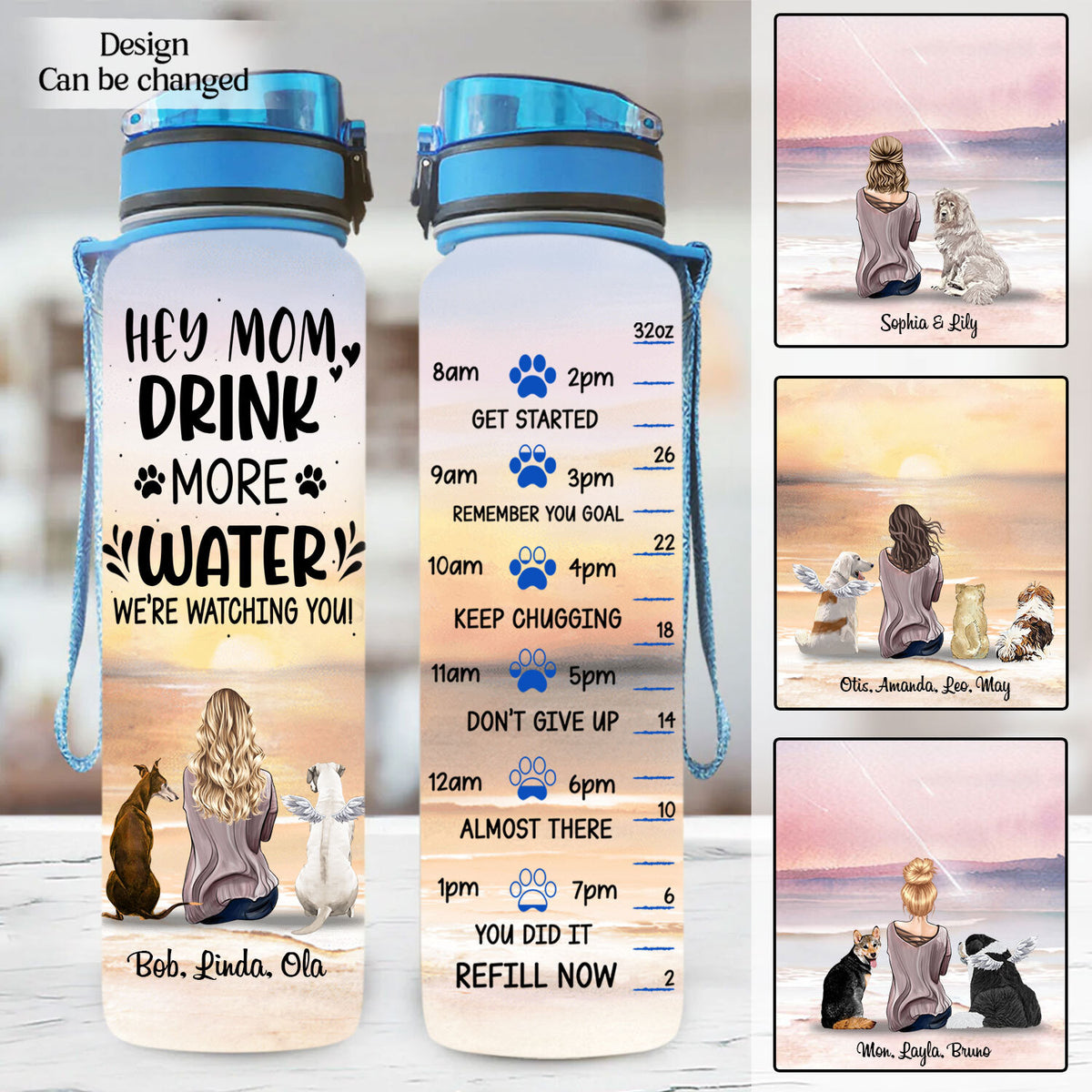Angel Dog A Girl And Her Dogs A Bond Can't Be Broken Dog Mom Personalized Water Tracker Bottle