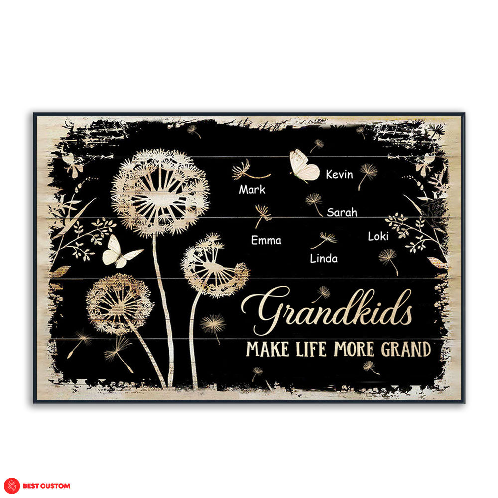 Grandkids Make Life More Grand, Dandelion - Personalized Canvas - Gift For Grandma