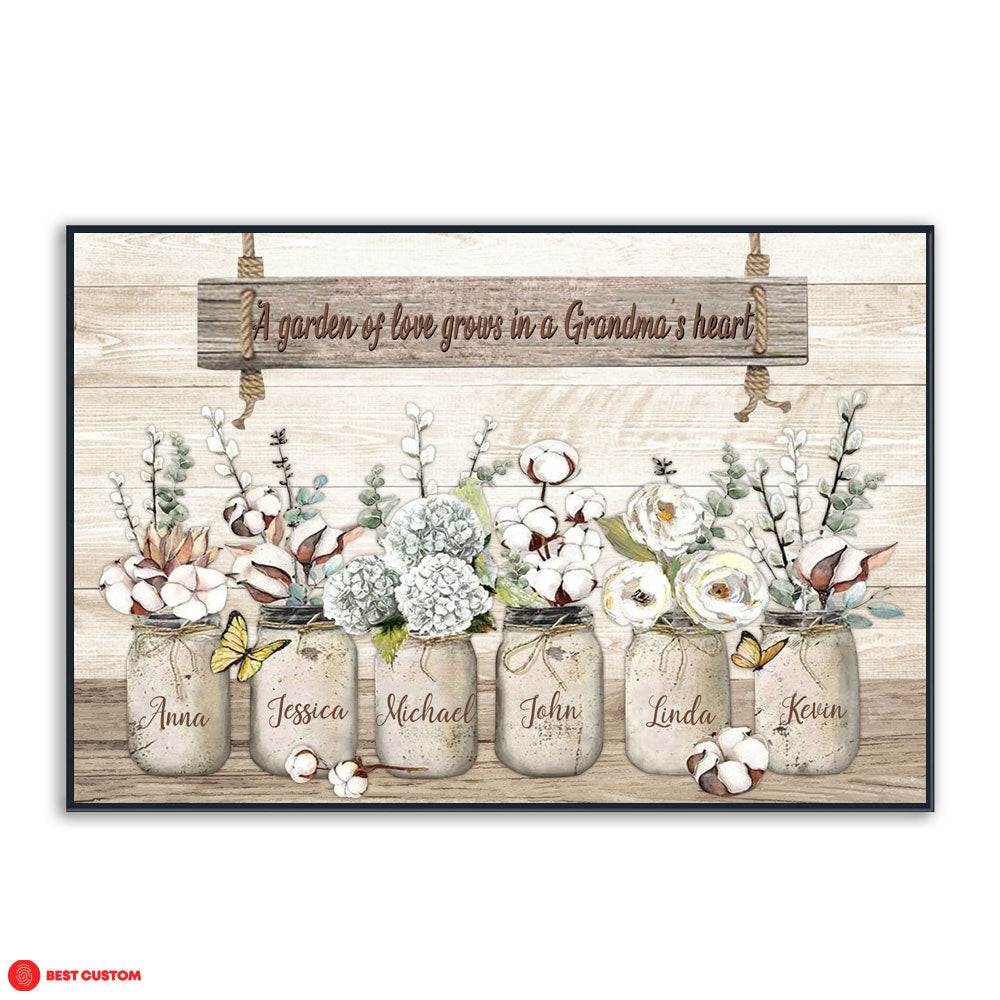 A Garden Of Love Grows In A Grandma's Heart, Flowers - Personalized Canvas - Gift For Grandma