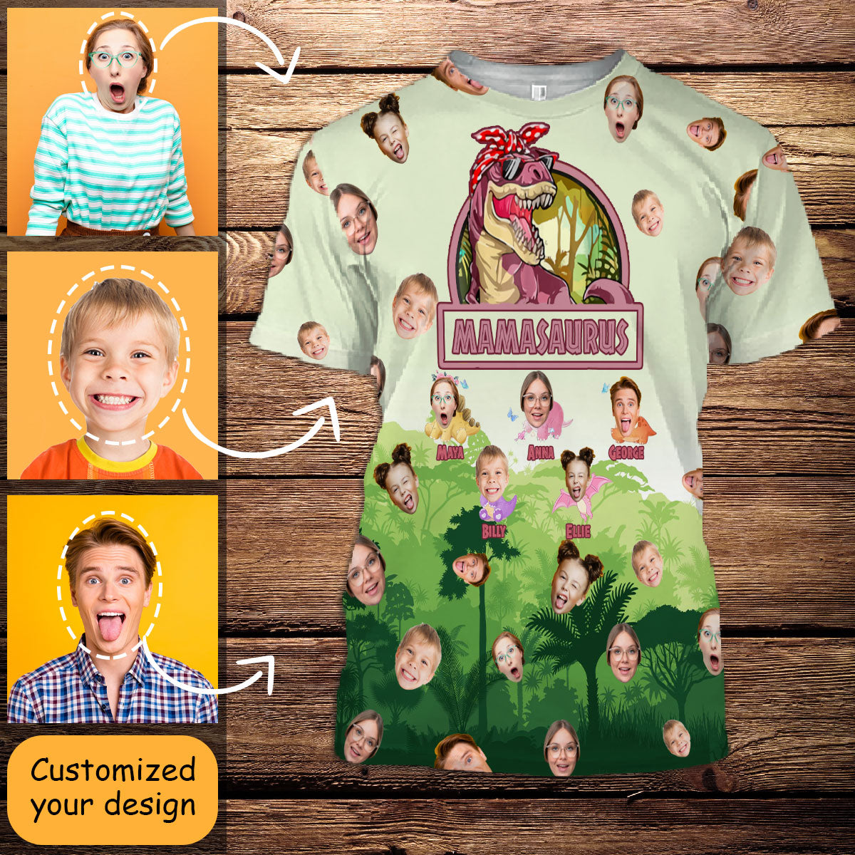 Personalized Photo 3D All Over Print Shirt - Mamasaurus - Personalized First Mother's Day Gifts