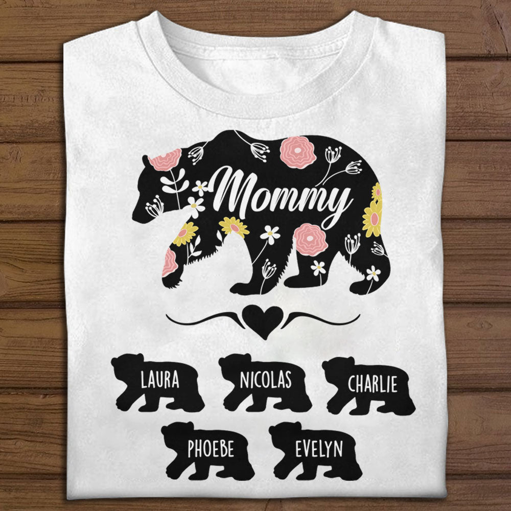 Mama Bear Floral Pattern - Personalized Shirt - Gift For Mom