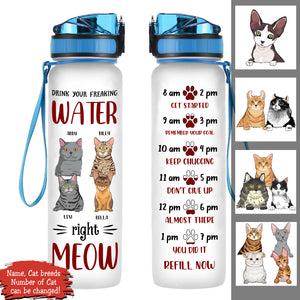 Drink Your Water Right Meow Personalized Water Tracker Bottle Cat Mom