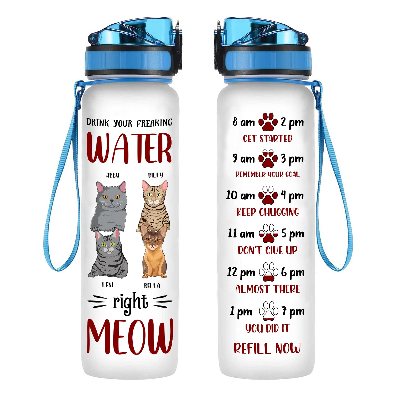 Drink Your Water Right Meow Water Tracker With Water Bottle 