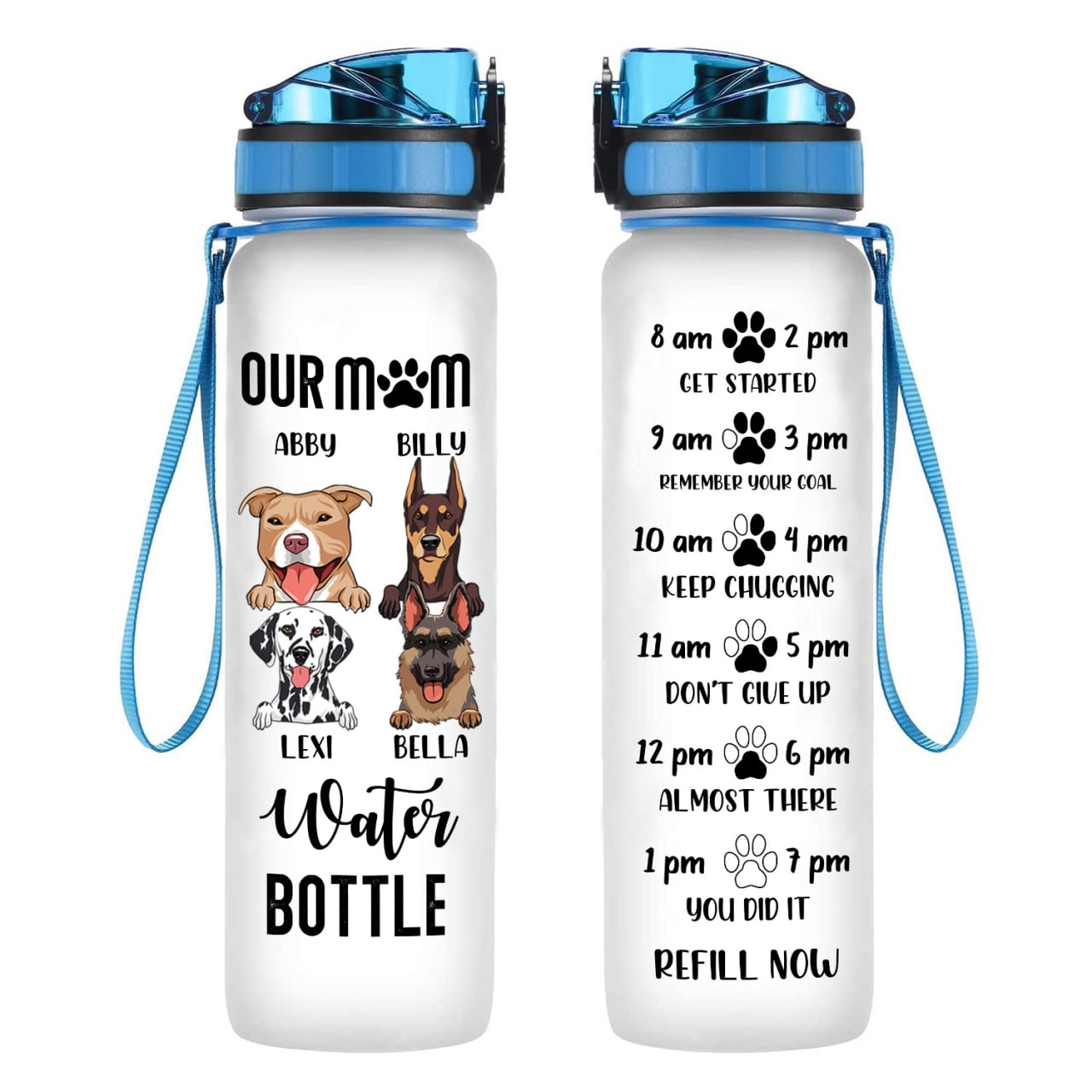 Our Mom Water Bottle Personalized Water Tracker Bottle Dog Mom