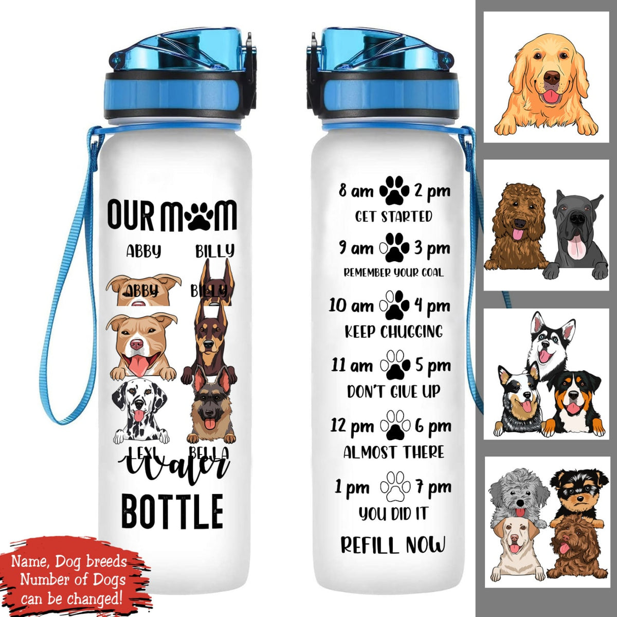 Our Mom Water Bottle Personalized Water Tracker Bottle Dog Mom