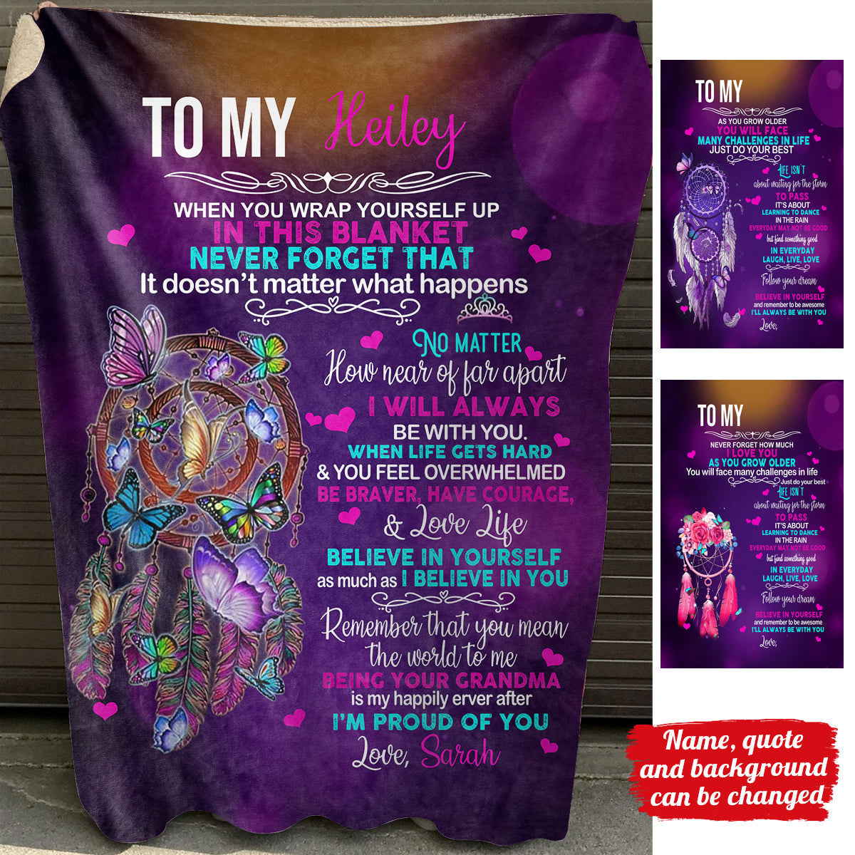 Dreamcatcher Love Life Believe In Yourself - Personalized Blanket - Gift For Granddaughter banner1_ae51a555-f4c1-42b6-96c6-db755511b9ed.jpg?v=1644998279
