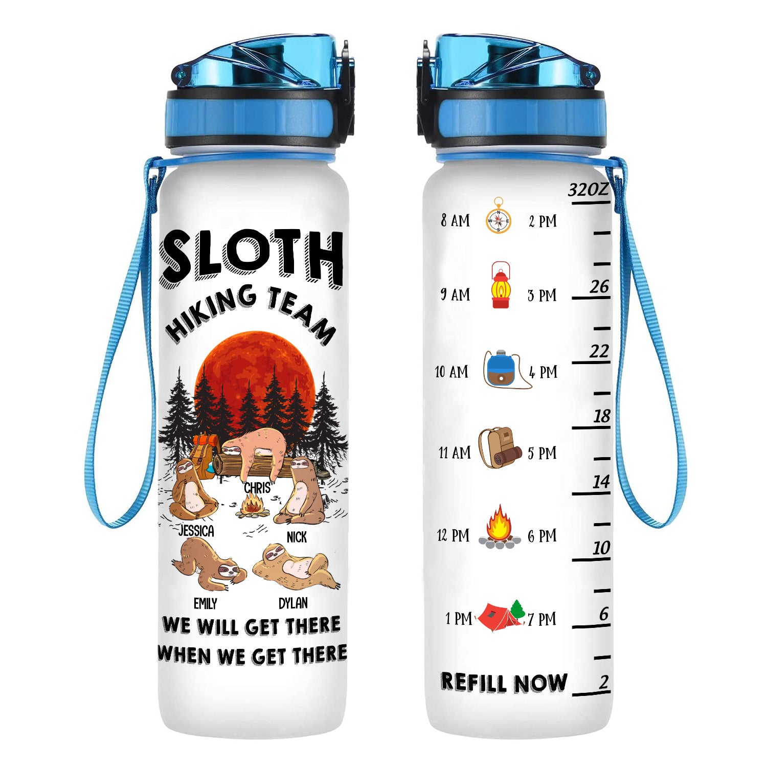 Sloth Hiking Team - Personalized Water Tracker Bottle - Hiking
